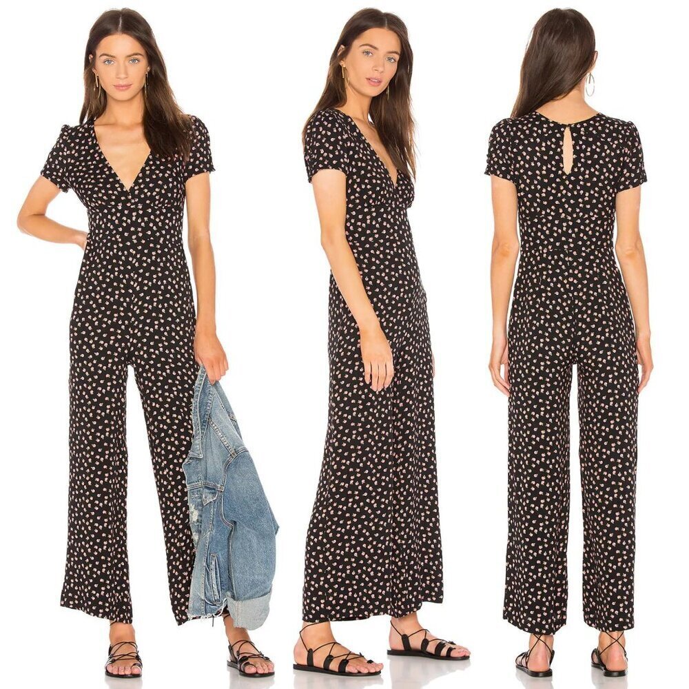 Free People Black Mia Short Sleeve Jumpsuit Size 2 - 41913